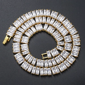 Collar de Hip Hop para Hombre con Circonia Cuadrada Cadena de Tenis Iced Out Cobre Chapado en Oro Plata Joyería Rock Hombre