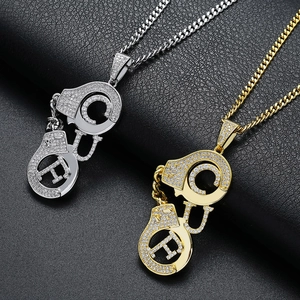 Hip Hop Handcuff Pendant Necklace Zirconia Copper Iced Out Jewelry Stainless Steel Cuban Chain For Men Personalized Gift
