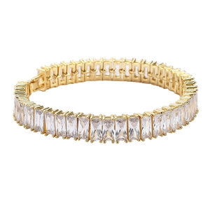 Pulsera hip hop para hombre en oro con una fila de circonitas brillantes de corte cuadrado