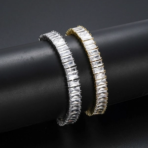 Pulseras de tenis hip hop con circonitas rectangulares bañadas en plata y en oro