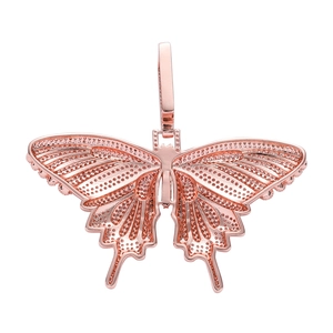 Pendentif papillon en or rose avec zircons blancs brillants style hip hop urbain