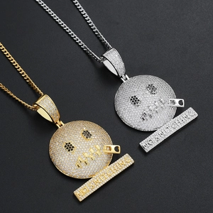 Hip Hop Koper Zirconia Glimlach Gezicht Hanger Halsketting Rits Mond No Snitching Streetwear Sieraden Roestvrij Staal Cubaanse Ketting
