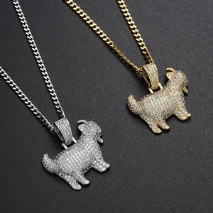 Hiphop goat pendant with micro-pave zircons on cuban chain in gold and silver