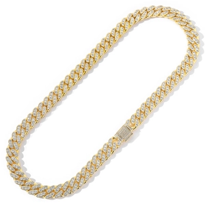 Collana Cuban Link da 12mm placcata in oro con zirconi incastonati stile hip-hop