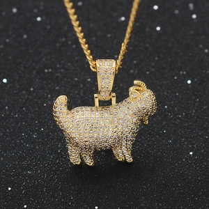 Hip Hop Iced Out Goat Pendant Necklace Copper Zirconia Animals Pendant For Men Women Gold Silver Cuban Link Chain Jewelry