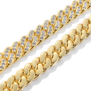 Catena cubana 12mm dorata da uomo con zirconi incastonati e maglie lucide classiche
