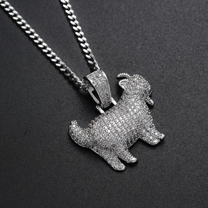 Hip hop silver goat pendant necklace with sparkling cubic zirconia on a cuban chain