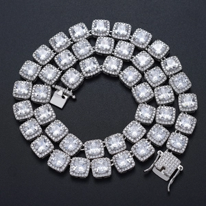 Hip Hop Iced Out Square Cubic Zirconia Necklace And Bracelet Copper Gold Silver Plated Luxury Personalized Jewelry For Men