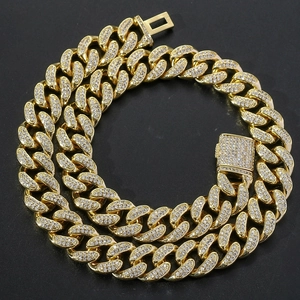 Chaîne cubaine homme 15mm dorée avec pierres de zircone cubique style hip hop et fermoir luxe