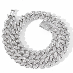 Chaîne cubaine 15mm en argent sertie de strass brillants pour homme style hip hop