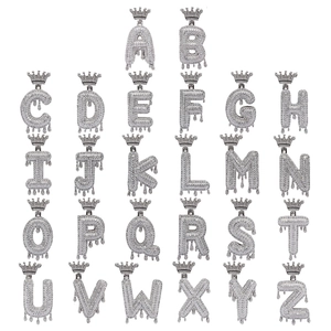 Hip hop 26 letters pendants set with crowns and water drip design in silver zircon
