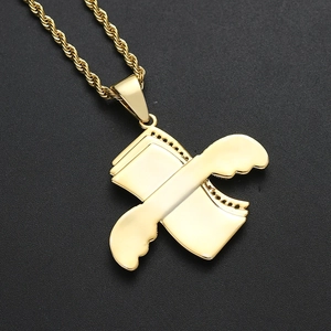 Hip hop gold money pendant with sparkling zircon on a heavy gold rope chain necklace