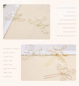Détail d'épingles à cheveux en U faites main avec perles et feuilles en trois couleurs