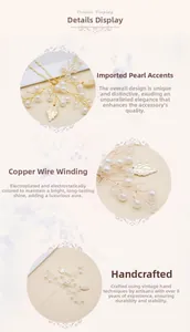 Détails d'épingle à cheveux de mariée avec perles, cristaux et fil doré fait main