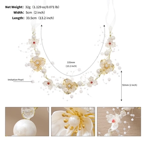 Détails de l'accessoire cheveux de mariée avec perles blanches et fil de fleurs