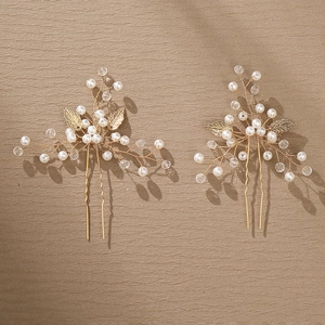 Épingles à Cheveux Mariée en Forme de U Alliage Cristal Künstliche Perle Feuille Fait à la Main Accessoires de Coiffure Mariage Femmes Or Argent