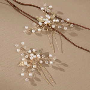 Épingles à cheveux de mariée avec perles et cristaux sur fil d'or pour coiffure de mariage