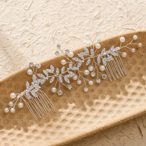 Peigne à Cheveux de Mariée Fait Main en Alliage d'Argent Avec Strass et Künstliche Perles Coiffe Florale Pour Mariage Fête Femme Bijoux