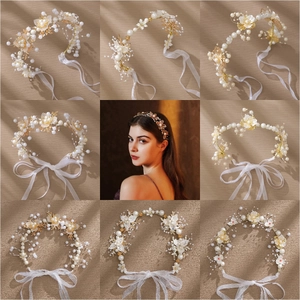 Bandeau de Mariage Fait Main Fleurs Künstliche Perles Cristal Coiffure Élégante Romantique Fleur Feuille Accessoire Cheveux Femme Bijoux