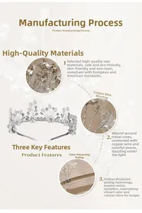 Detailed macro view showing handmade crystal beads and pearl wiring on the silver bridal tiara