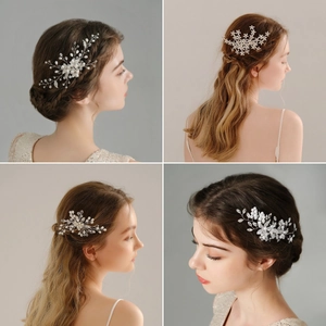 Set di pettini per capelli da sposa argentati con perle e cristalli per acconciature