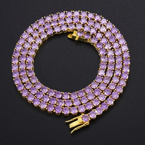 4mm purple cubic zirconia tennis chain necklace in gold finish with box clasp