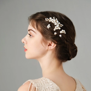 Handmade Artificial Pearl Hair Comb And Stick Set Gold Copper Wire Wrapped Floral Wedding Bridal Hair Accessories For Women Jewelry