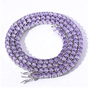 4mm Purple Zirconia Tennis Chain Necklace Copper Gold Silver Plated Hip Hop Jewelry for Men Fashion Geometric Neckwear
