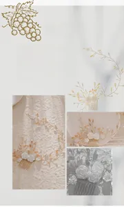 Detailaufnahme von handgefertigtem Brauthaarkamm mit weißen Rosen und Champagnerkristallen