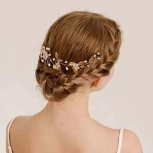 Handmade Bridal Hair Comb Gold Silver Leaf Flower Faux Artificial Pearl Rhinestone Headpiece Wedding Party Women Hair Accessories