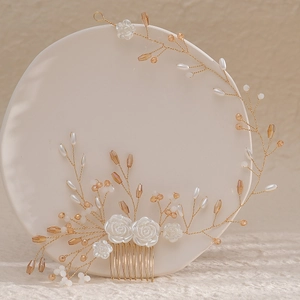 Handgefertigter Braut Haarkamm Europa Vintage Golddraht Rose Blume Kristall Künstliche Perle Haarschmuck Für Hochzeit Bankett Damen Schmuck