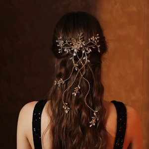 Handmade Vintage Wedding Hair Comb Rhinestone Tassel Flower Leaf Gold Silver Alloy Bridal Headwear Elegant Hair Accessories Women