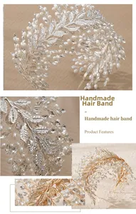 Detailed view of handmade bridal headband with intricate pearls and crystals decoration