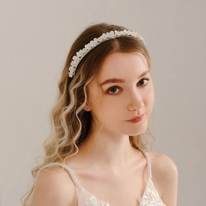 Elegant Handmade White Polymer Clay Flower Bridal Headband With Beads For Women Wedding Party Photography Hair Accessories