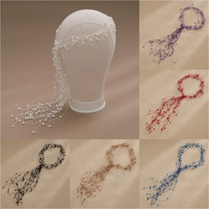 Handmade Elegant Imitation Artificial Pearl Tassel Hairband For Women Bridal Headwear Long Multi-layer Headband For Wedding Party Jewelry