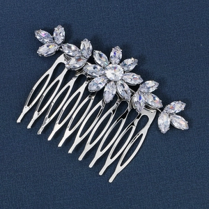 Elegant silver bridal hair comb with marquise zircon stones and flower design