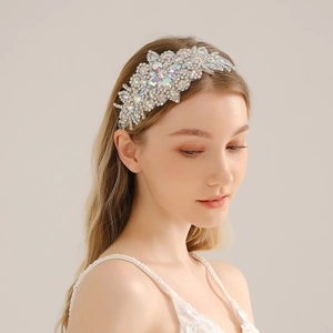 Bandeau de Mariage de Luxe avec Fleurs en Strass Bandeau Élastique en Cristal Vintage pour Femmes Accessoires de Cheveux de Fête