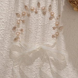 Goldenes Braut-Haarband mit Blättern und Perlen, böhmischer Hochzeit-Haarschmuck