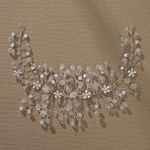Vigne de Cheveux de Mariée Argentée Faite à la Main Strass Cristal Perle Artificielle Bandeau Mariage Accessoires Cheveux Femme Bijoux