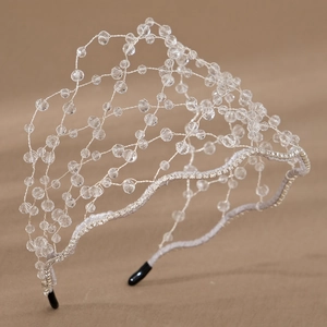 Elegant handmade crystal beaded bridal headband with silver wire weaving and sparkling gems