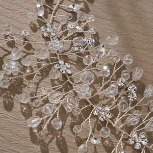 Bandeau de mariée fait main avec cristaux argentés et fleurs en strass pour accessoires
