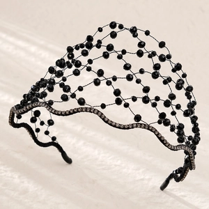 Elegant handmade woven black crystal headband with sparkling rhinestones for party wear