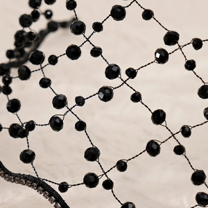 Vintage hand-woven beaded headband with black crystals and rhinestones for bridal hair