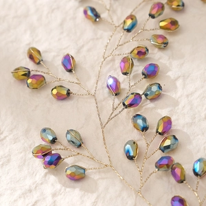 Serre-tête de mariée fait main avec fil doré et perles de cristal AB étincelantes style branche