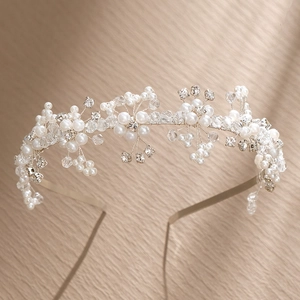 Serre-tête Fait à la Main en Imitation Künstliche Perle et Strass Élégant Alliage Cristal Fleur Accessoires Cheveux Mariée pour Femme Fête