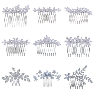 Zirconia Flower Leaf Bridal Hair Comb For Women Alloy Inlaid Sparkly Wedding Headpiece Silver Rose Gold Fashion Hair Jewelry Accessories