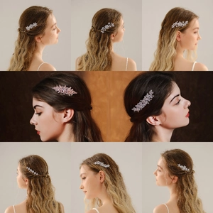 Elegant crystal bridal hair comb with leaf and floral zircon stones for wedding styles