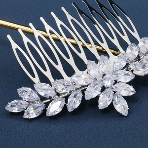 Elegant silver bridal hair comb with marquise-cut zircon stones in floral design