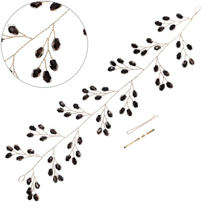 Vigne de cheveux de mariée dorée faite à la main avec perles noires et épingles