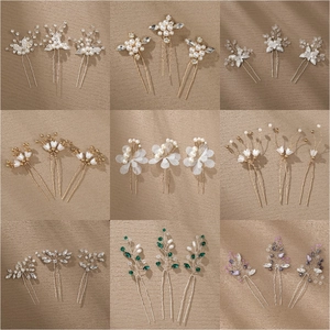 Handmade Bridal Hair Pins Alloy Rhinestone Imitation Artificial Pearl Flower Leaf Hair Sticks For Wedding Party Women Hair Jewelry